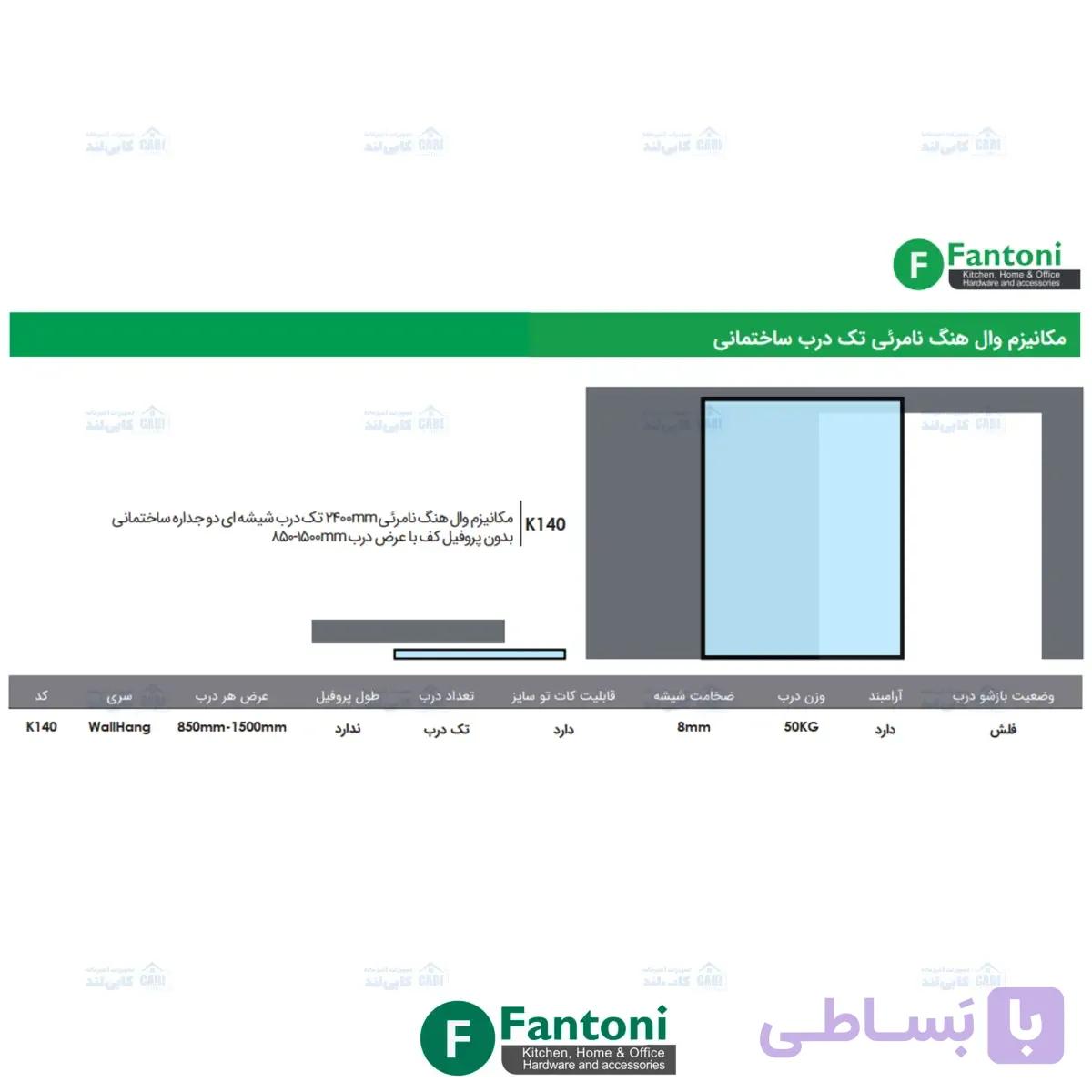 مکانیزم وال هنگ نامرئی 2400mm تک درب شیشه ای دوجداره ساختمانی بدون پروفیل کف با عرض درب 850mm-1500mm فانتونی K140