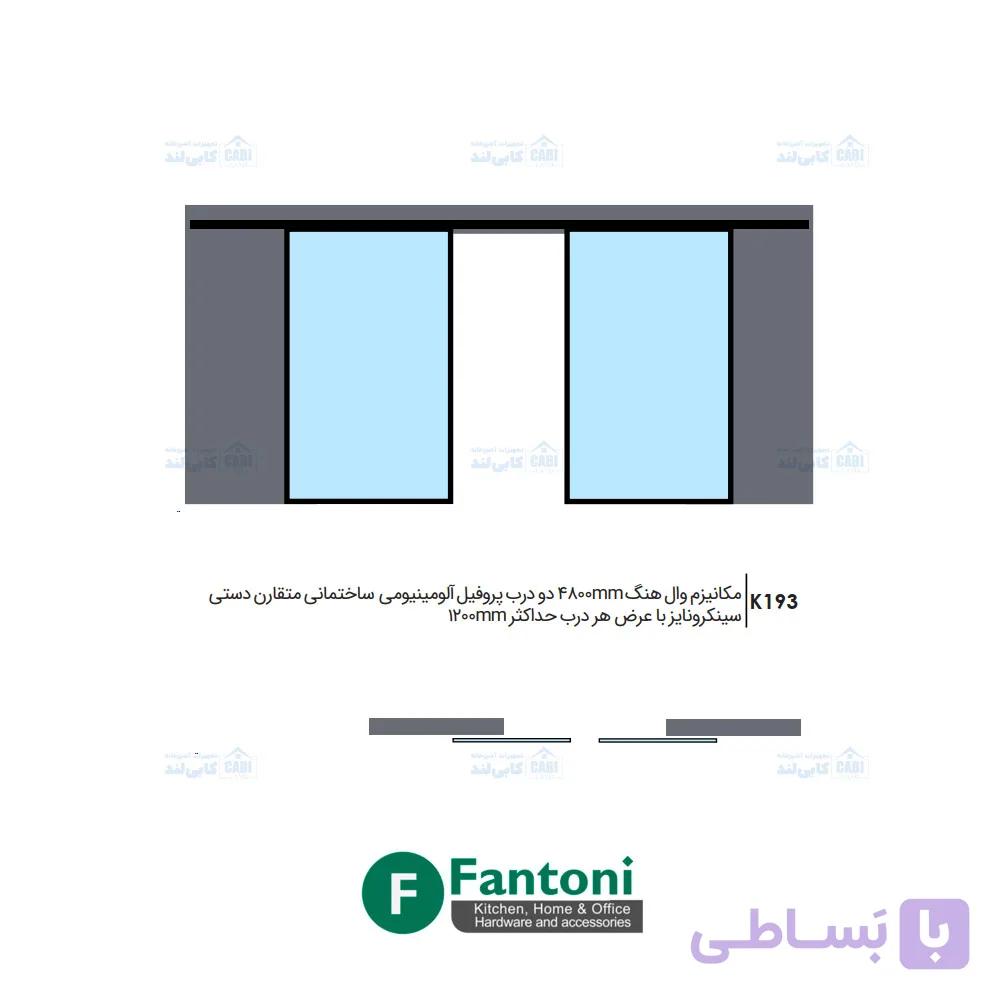 مکانیزم وال هنگ 4800mm دو درب پروفیل آلومینیومی ساختمانی متقارن دستی سینکرونایز با عرض هر درب حداکثر 1200mm فانتونی K193