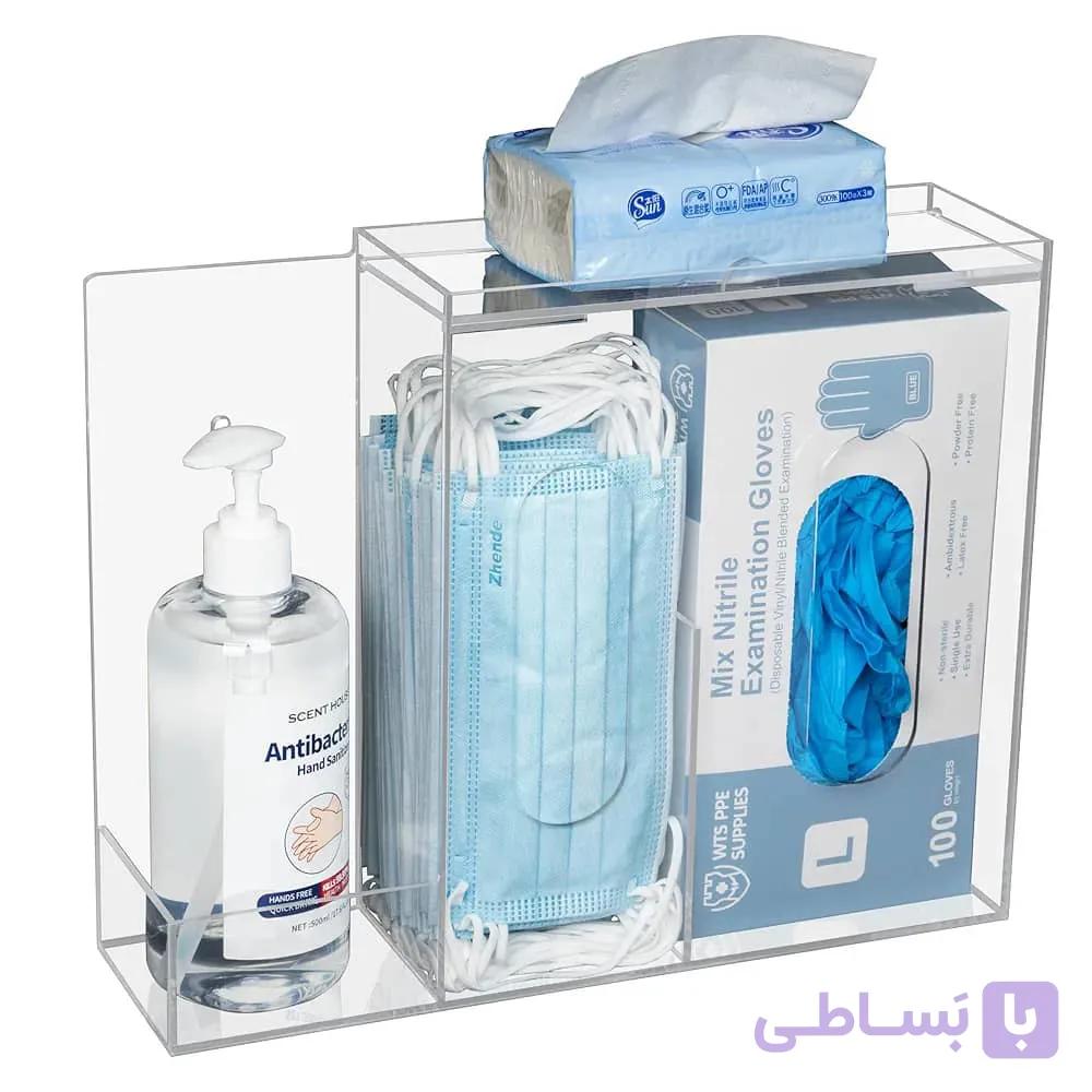 دیسپنسر چندمنظوره پلکسی برای ماسک، دستکش، دستمال و محلول ضدعفونی‌کنندهMulti-Purpose Plexiglass Dispenser — تصویر 1