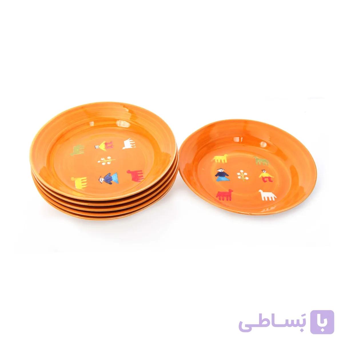 بشقاب پلوخوری سفالی آرانیک مدل گبه – نارنجی- بسته 6 عددی — تصویر 1