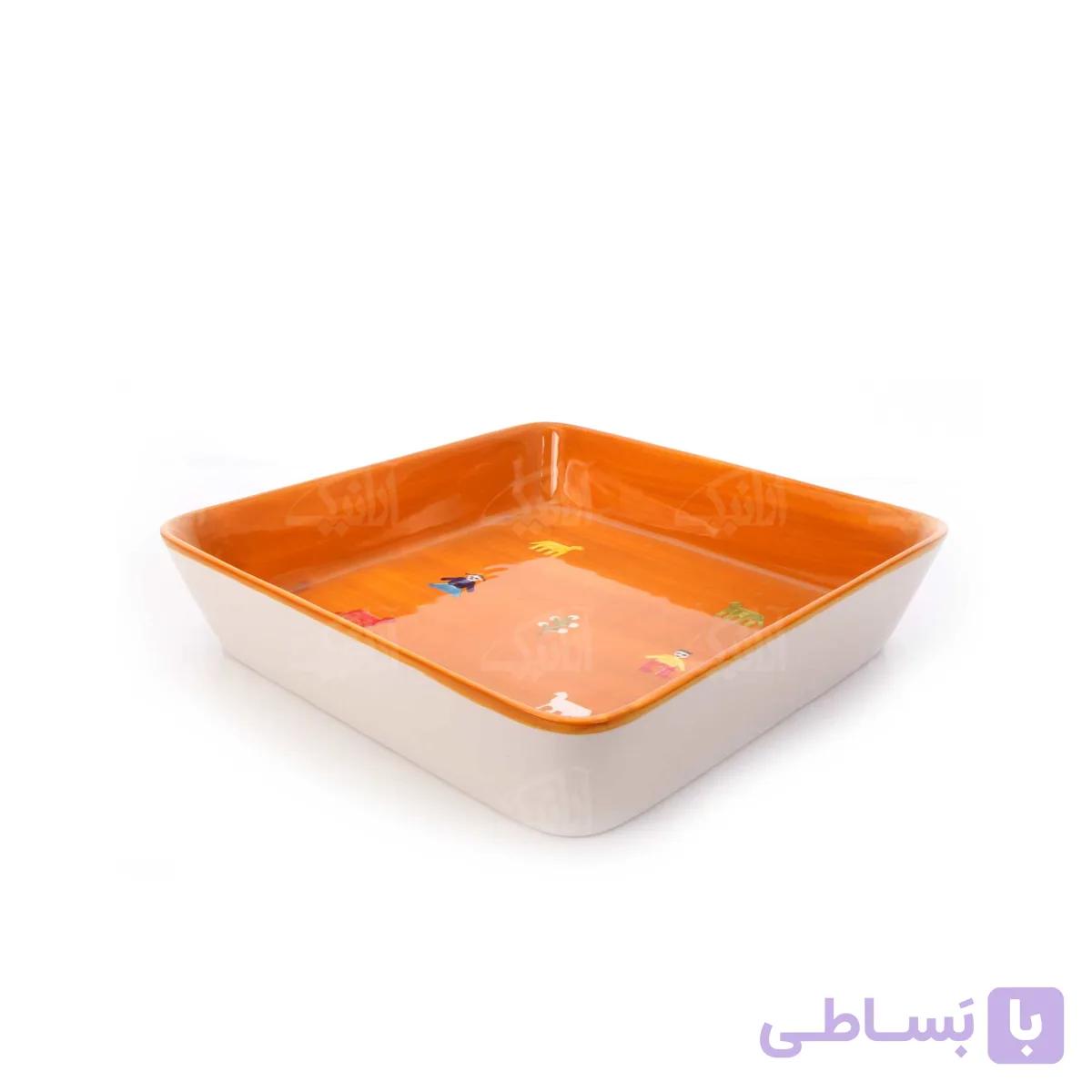 دیس سفالی مربعی آرانیک مدل گبه – نارنجی — تصویر 1