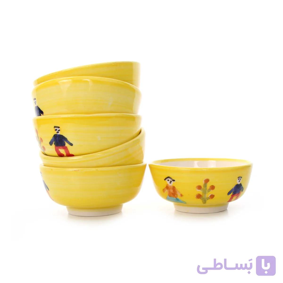 کاسه سفالی عسل خوری آرانیک مدل گبه- زرد- بسته 6 عددی — تصویر 1