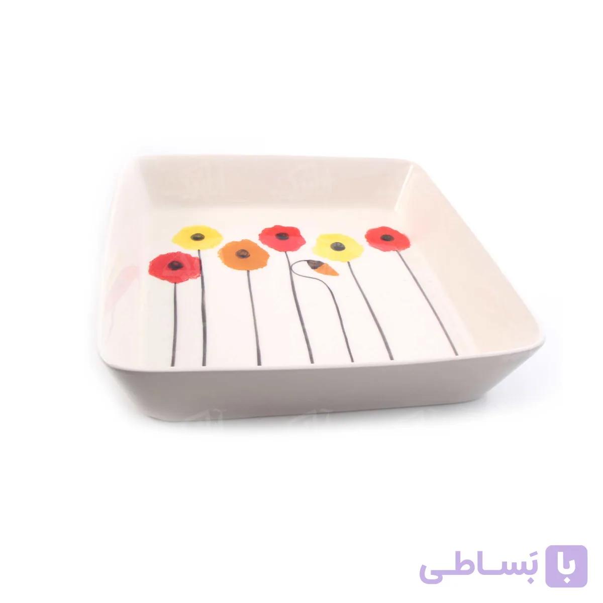 دیس سفالی مربعی‏ آرانیک مدل شقایق — تصویر 1