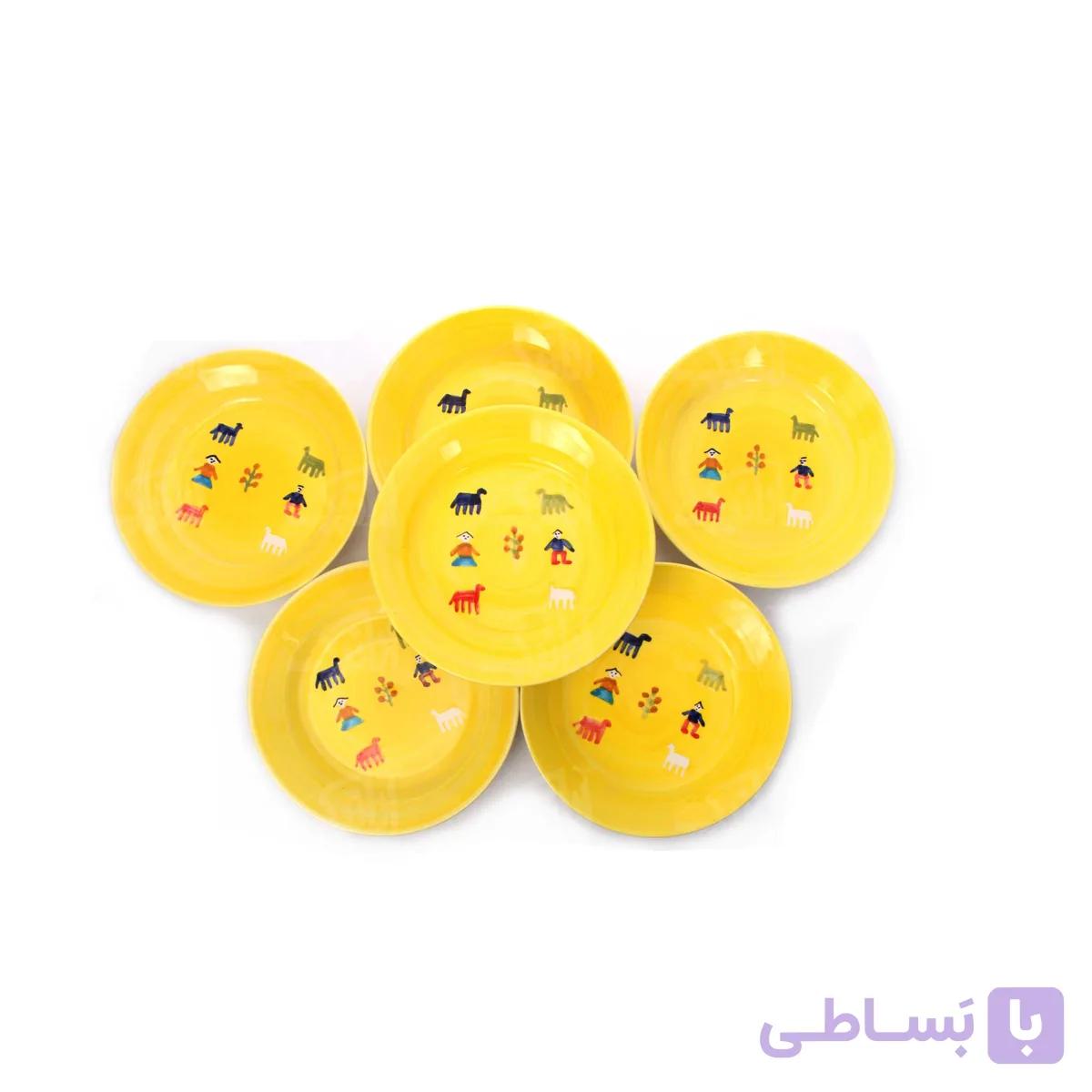 بشقاب پلوخوری سفالی آرانیک مدل گبه- زرد- بسته 6 عددی — تصویر 1
