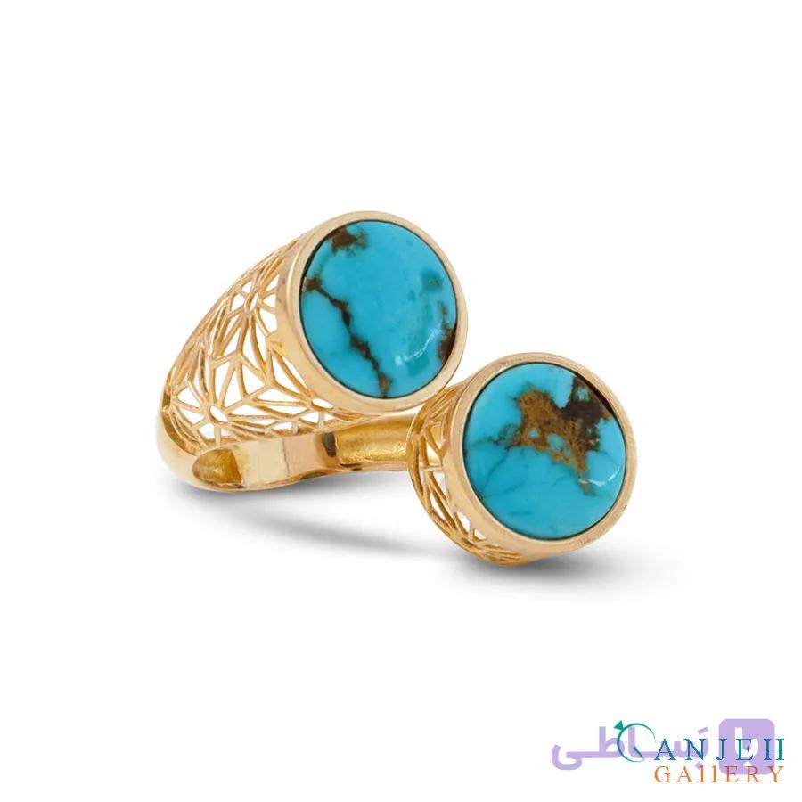انگشتر فیروزه زنانه طلا طرح دوسَما کد G409 — تصویر 1
