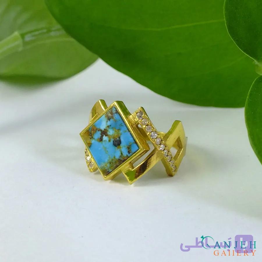 انگشتر طلا زنانه فیروزه طرح فرین کد G231 — تصویر 1