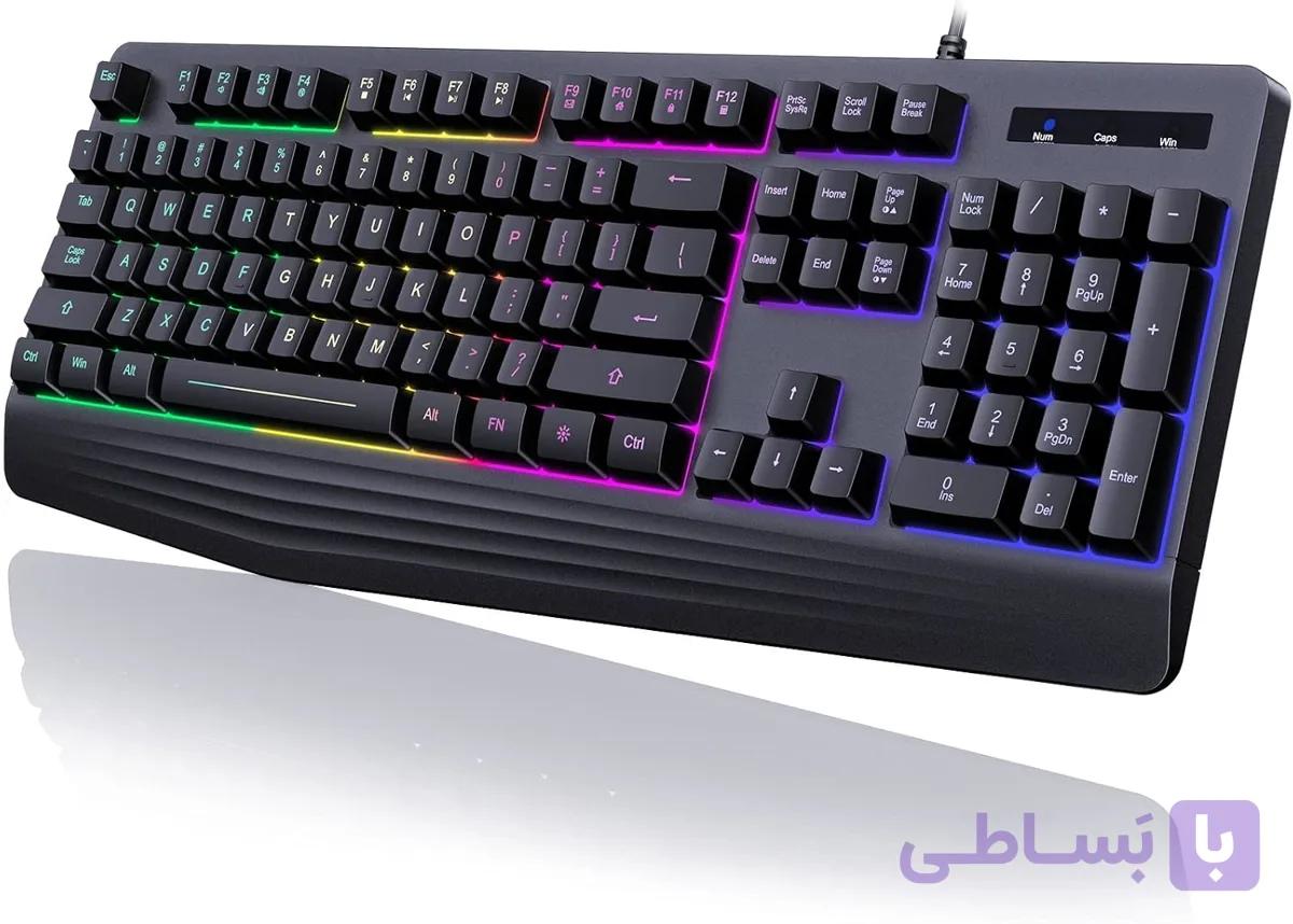 کیبورد مخصوص بازی سیمیPC359A ، نور پس‌زمینه ۷ رنگ، ۱۰۴ کلید با نور بی‌صدا، تکیه‌گاه مچ — تصویر 1