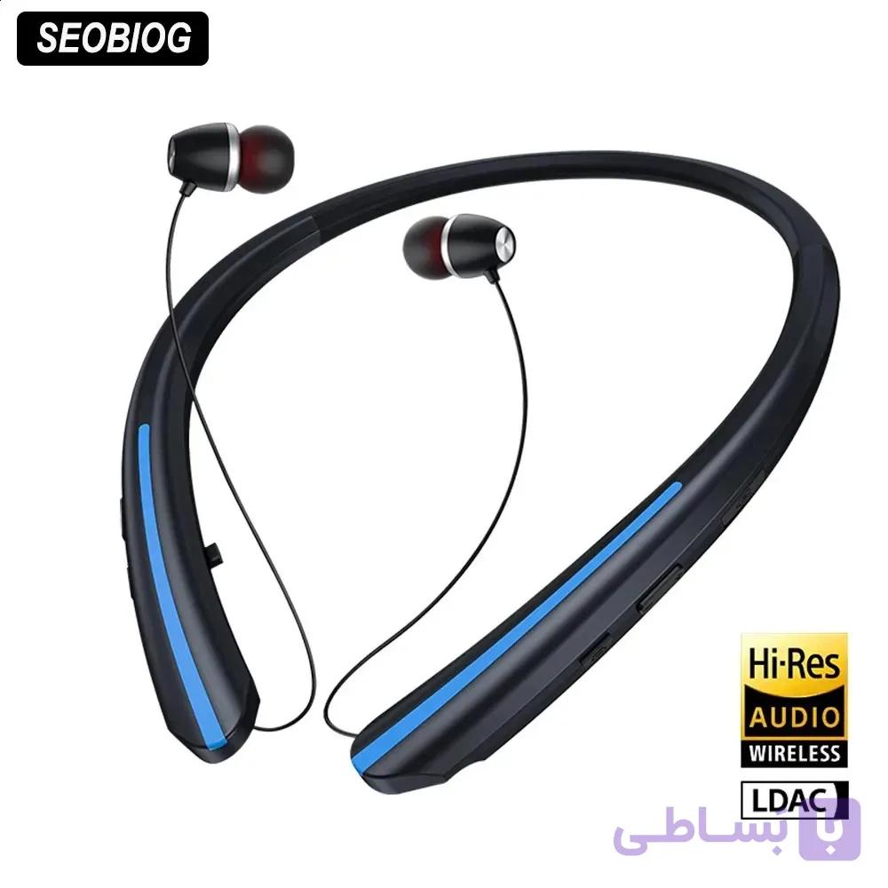 هدفون بی‌سیم دور گردنی HX801، بلوتوث، حذف نویز، مقاوم در برابر آب ، جمع‌شونده با بند گردنی، استریو HD بلوتوث 4.1 با میکروفون، مقاوم در برابر عرق IPX5 برای باشگاه، تا 15 ساعت مکالمه — تصویر 1