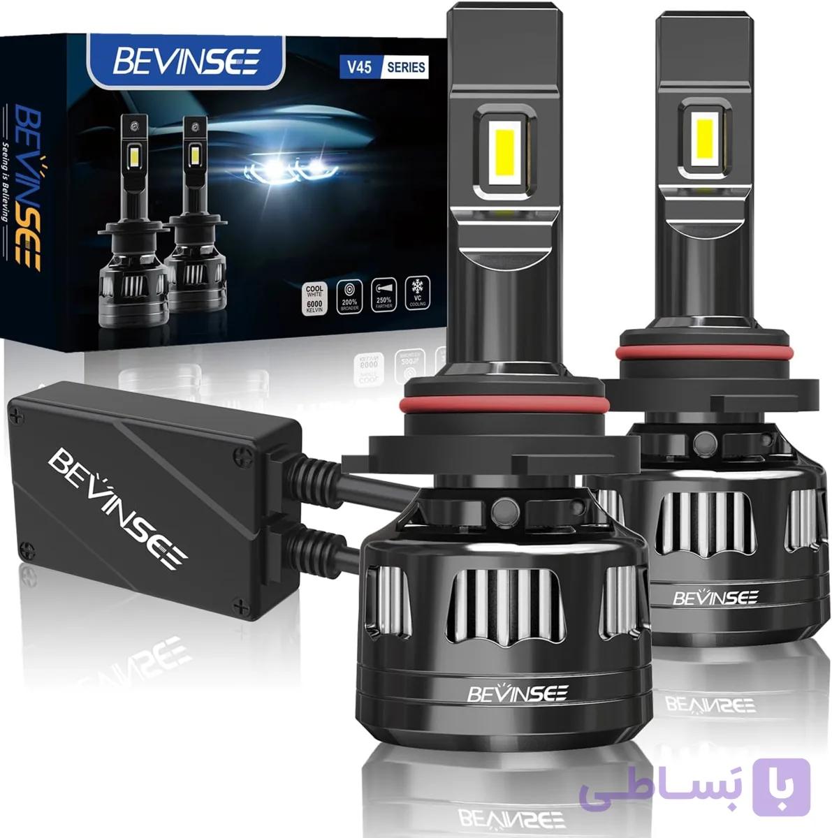 لامپ LED جلو Bevinsee V45 9005 HB3، 120 وات 22000 لومن، چراغ جلو LED فوق العاده روشن 6000K، بسته 2 عددی — تصویر 1