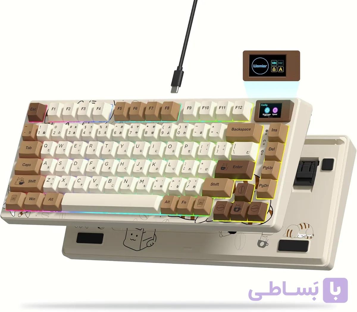 کیبورد مکانیکی مخصوص بازی Mir SK80 با صفحه نمایش رنگی چندرسانه‌ای و 75% پوشش، کیبورد مخصوص بازی با قابلیت Hot-Switch، نورپردازی RGB سفارشی، پایه روانکاری شده برای مک/ویندوز — تصویر 1
