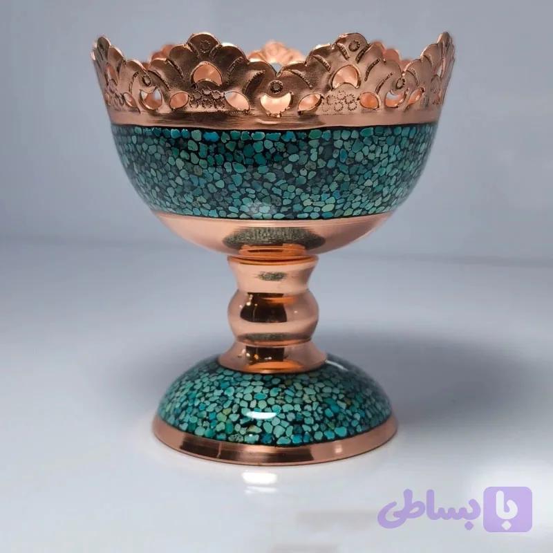 آجیل خوری مسی فیروزه کوبی شده 20 سانتی (پک عمده 12عددی) — تصویر 1
