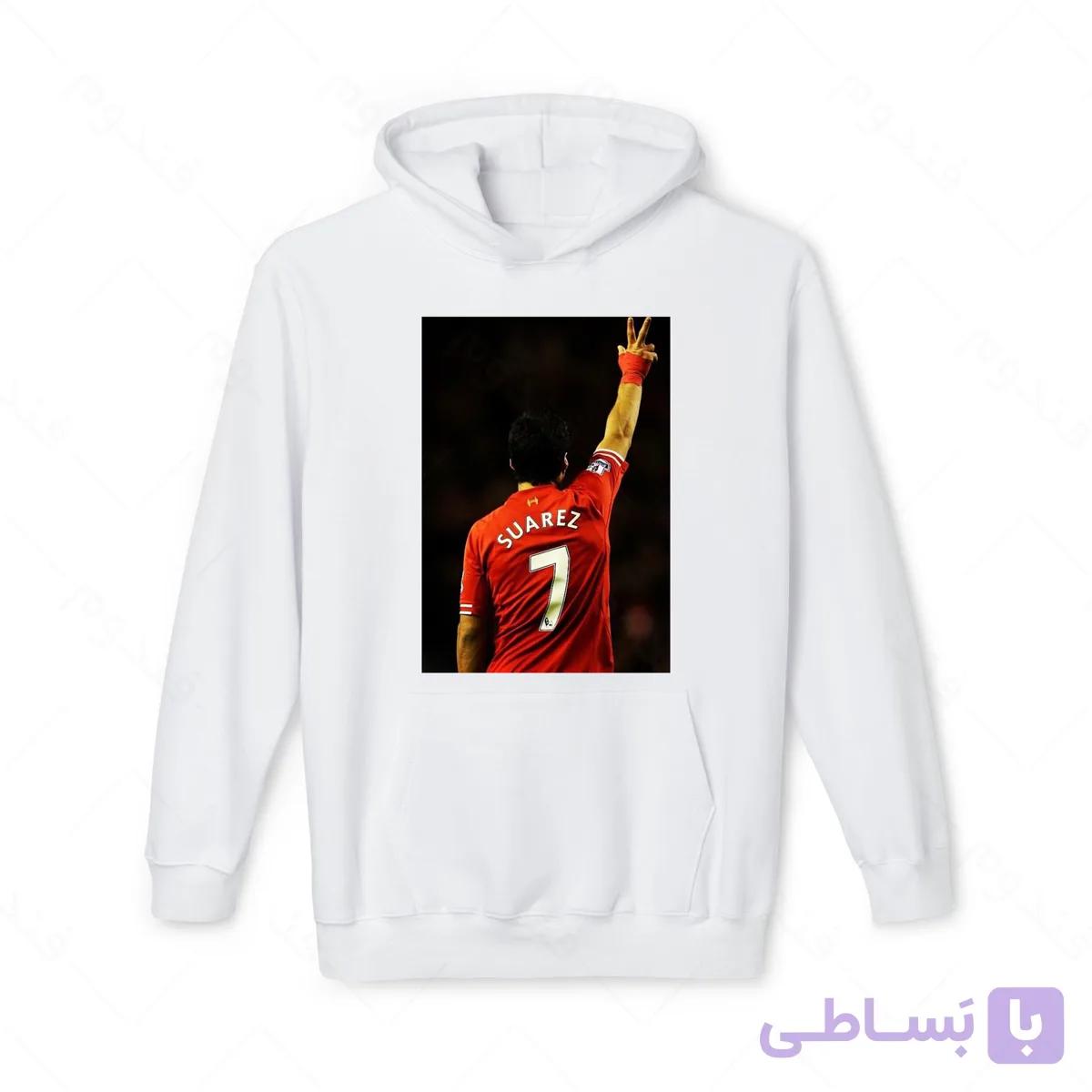 هودی سفید و ملانژ طرح سوارز کد 002 — تصویر 1