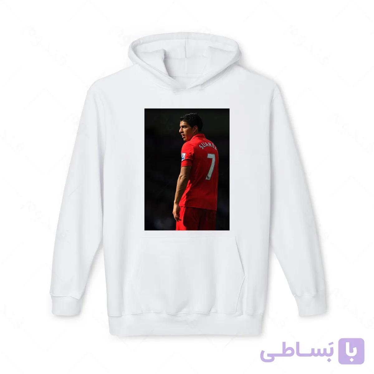 هودی سفید و ملانژ طرح سوارز کد 006 — تصویر 1