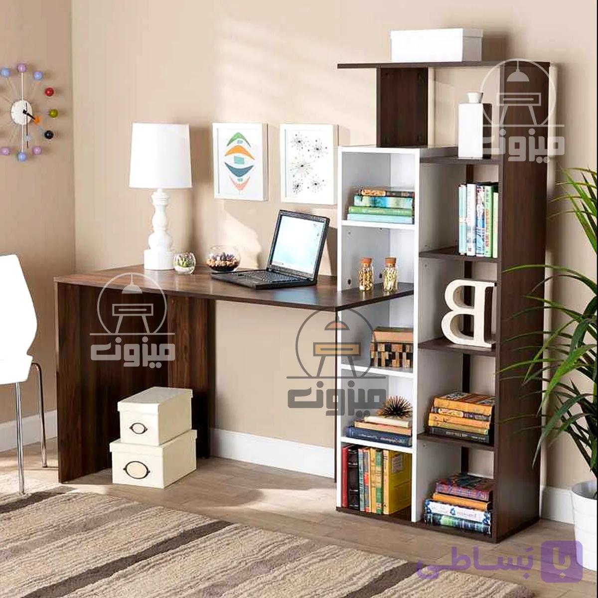 میز تحریر کتابخانه ای مدل رها دو میزون چوب — تصویر 1