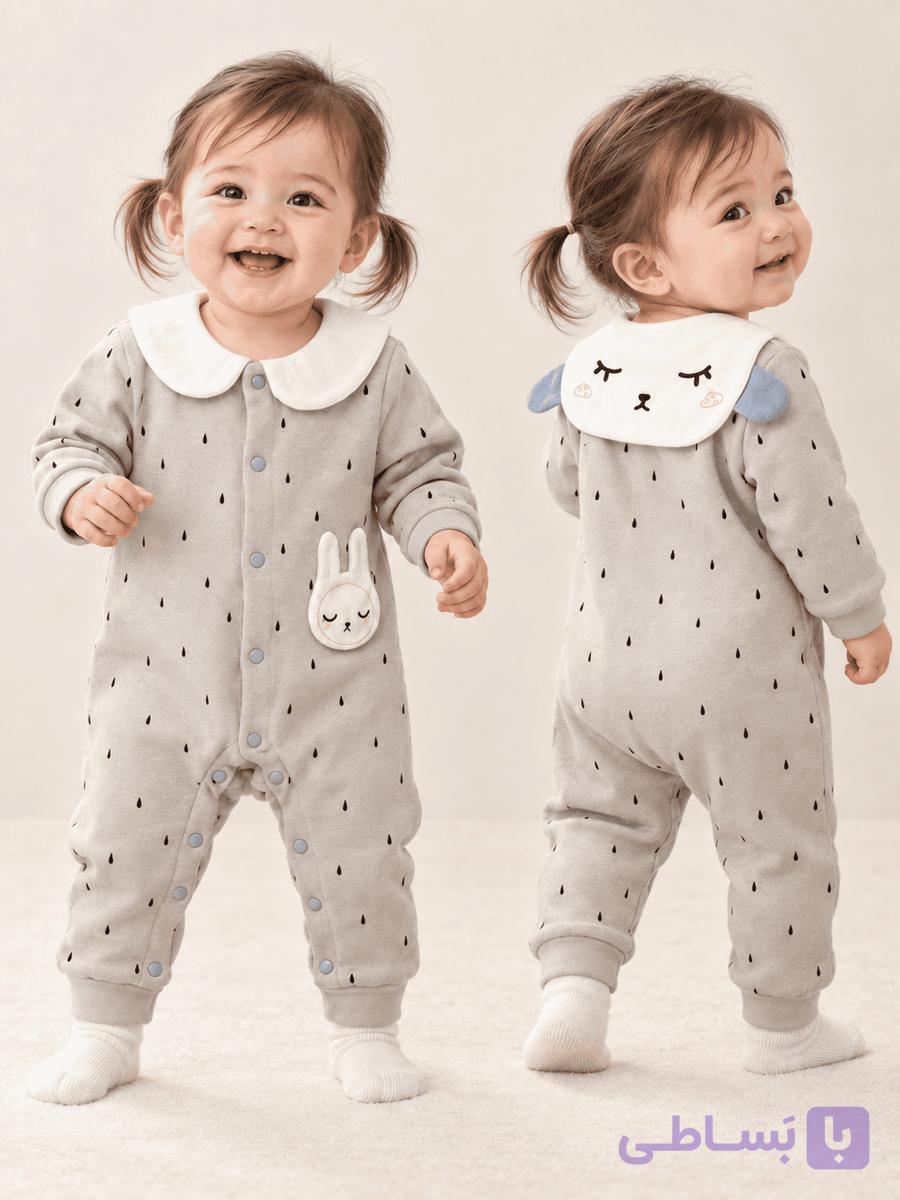 سرهمی نوزادی پنبه ارگانیک یقه خرگوشی | فوق‌العاده لطیف ۳ تا ۱۸ ماه — تصویر 1