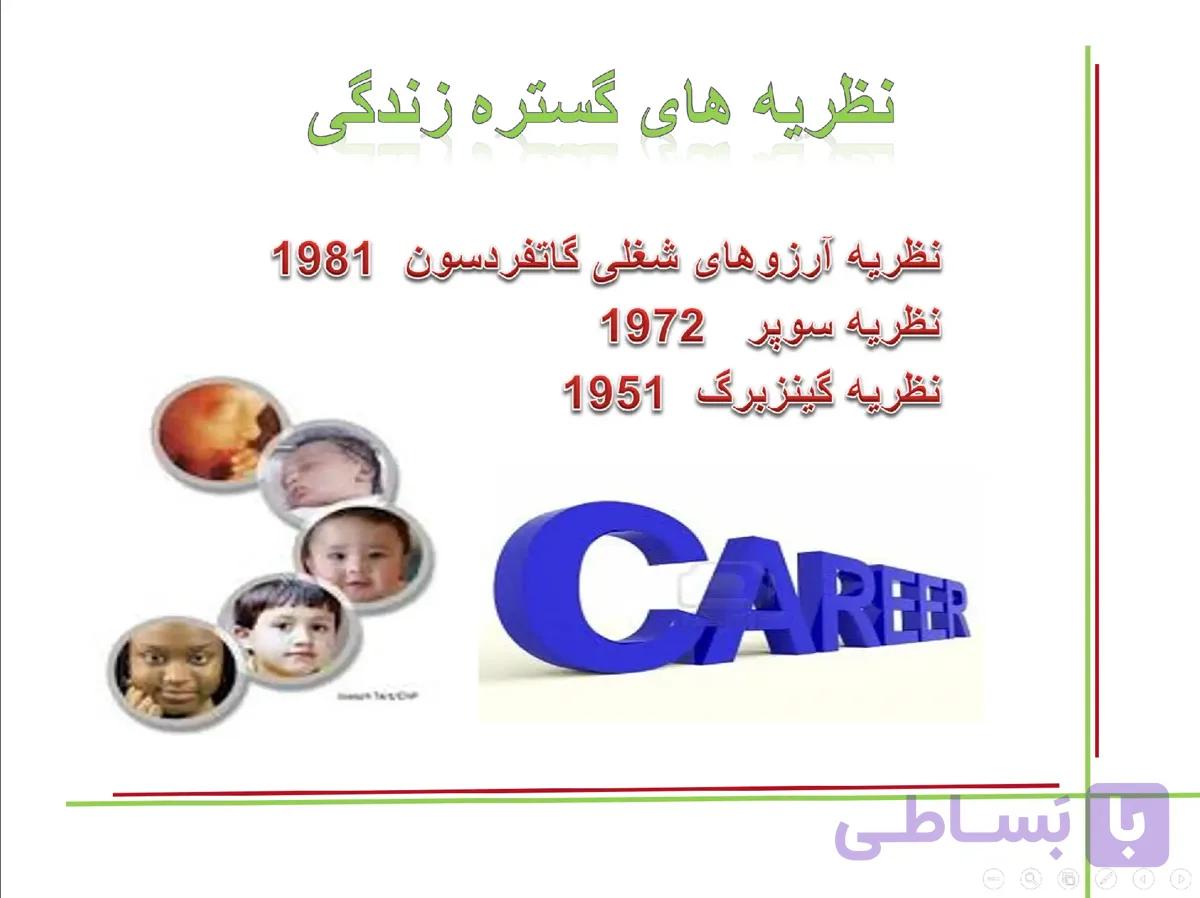 پاورپوینت نظریه های گستره زندگی (نظریه گاتفردسون، سوپر، گینزبرگ) — تصویر 1