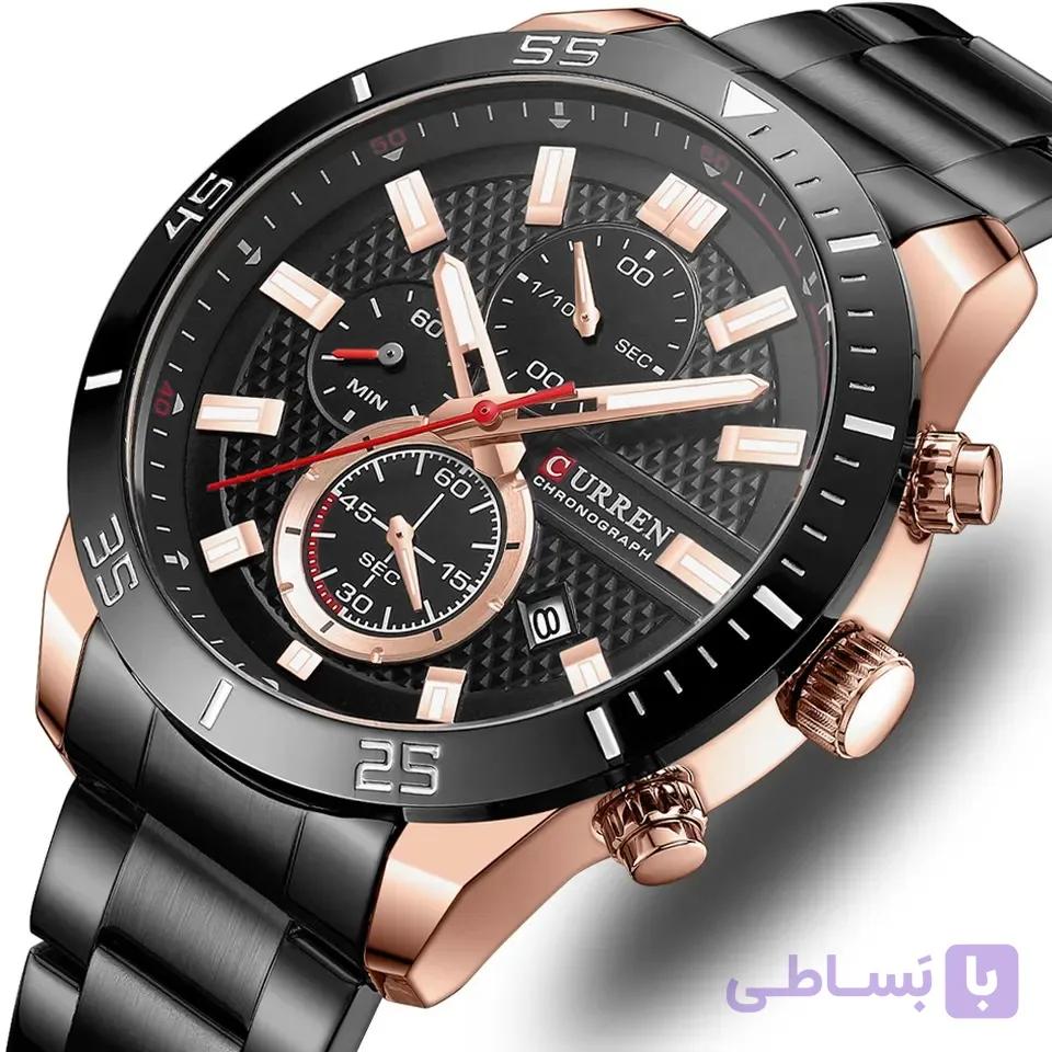 ساعت مچی مردانه کارن 8355 مشکی-رزگلد (کورن CURREN) سه موتور فعال