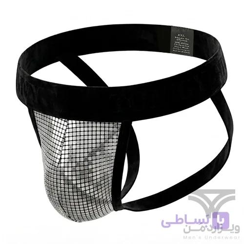 شورت مردانه فانتزی جاک استرپ Jockstrap اورجینال وارداتی برند Tommy dooyao بکلس دیسکویی سیلور — تصویر 1