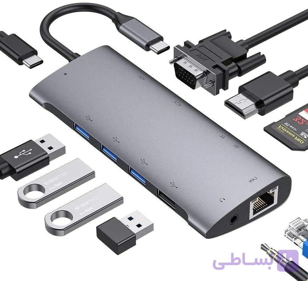 هاب 11 پورت فلزی برند FLYLAND مدل D09