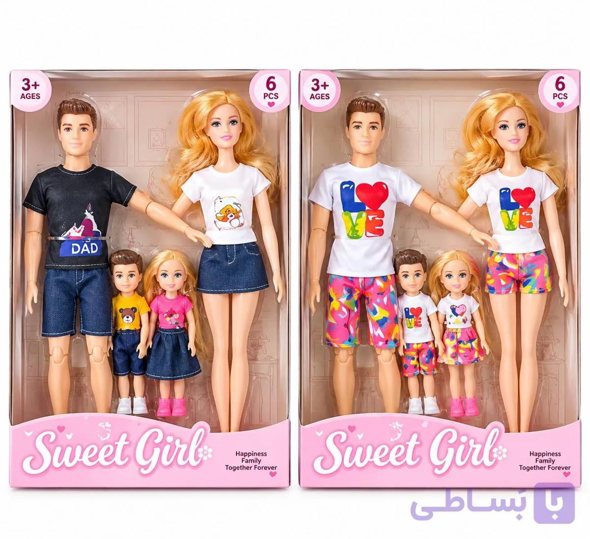 ست عروسک خانواده باربی ۴ نفره پدر، مادر، دختر و پسر Sweet Girl — تصویر 1