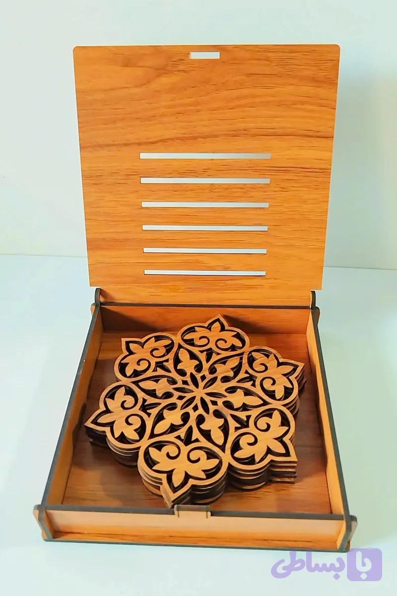 زیرلیوانی چوبی طرحدار کد 602