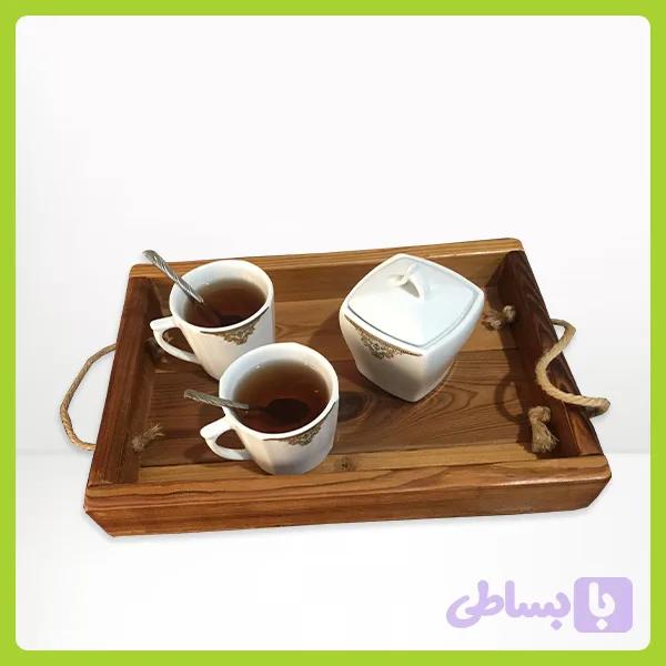سینی چوبی با دسته کنفی
