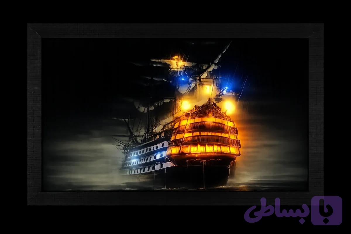 تابلو نوری کشتی قدیمی چراغانی در مه