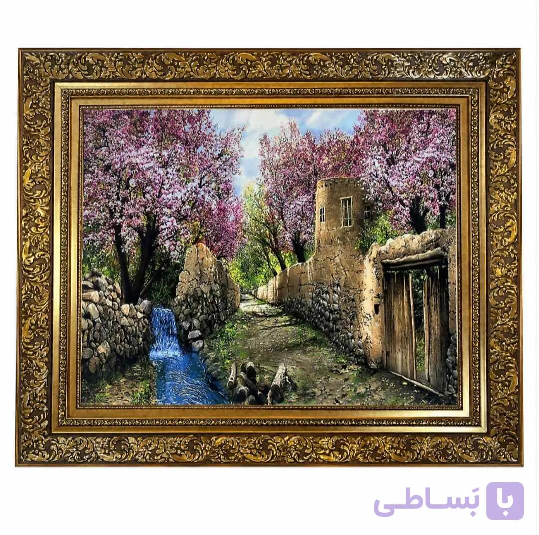 تابلو فرش ماشینی طرح باغ روستایی