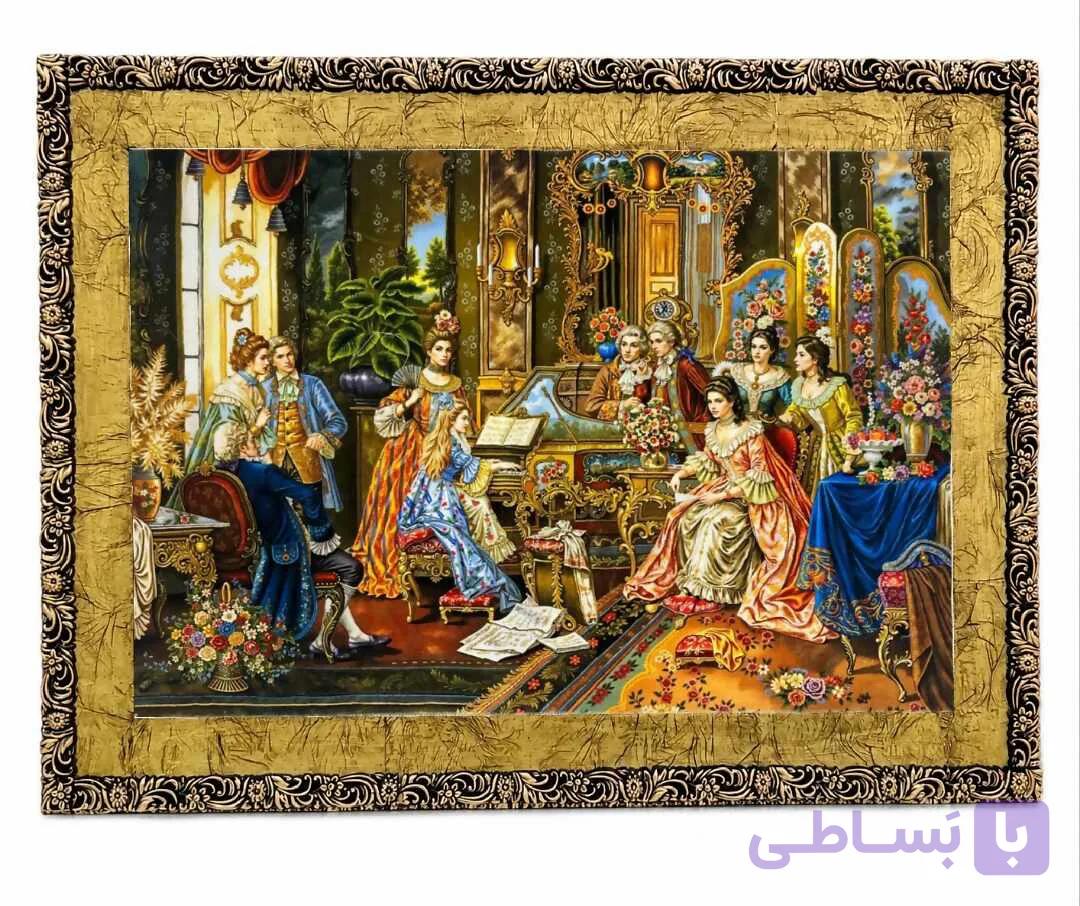 تابلو فرش ماشینی طرح پیانو زن