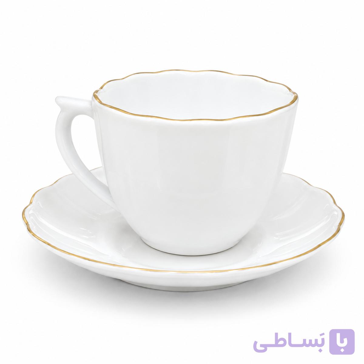 ست فنجان و نعلبکی لبه کنگره ای طلایی (ست ۶ عددی) چینی مقصود — تصویر 1