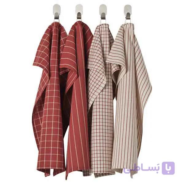 دستمال آشپزخانه بژ و قرمز 4 عدد مدل RINNIG ایکیا — تصویر 1