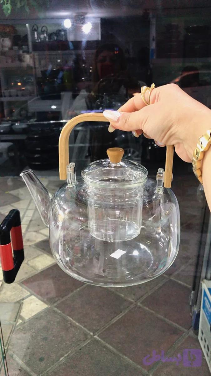 قوری پیرکس دسته چوبی ۱۲۰۰ میل