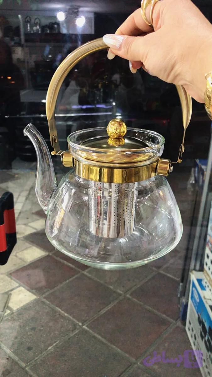 قوری پیرکس دسته طلایی