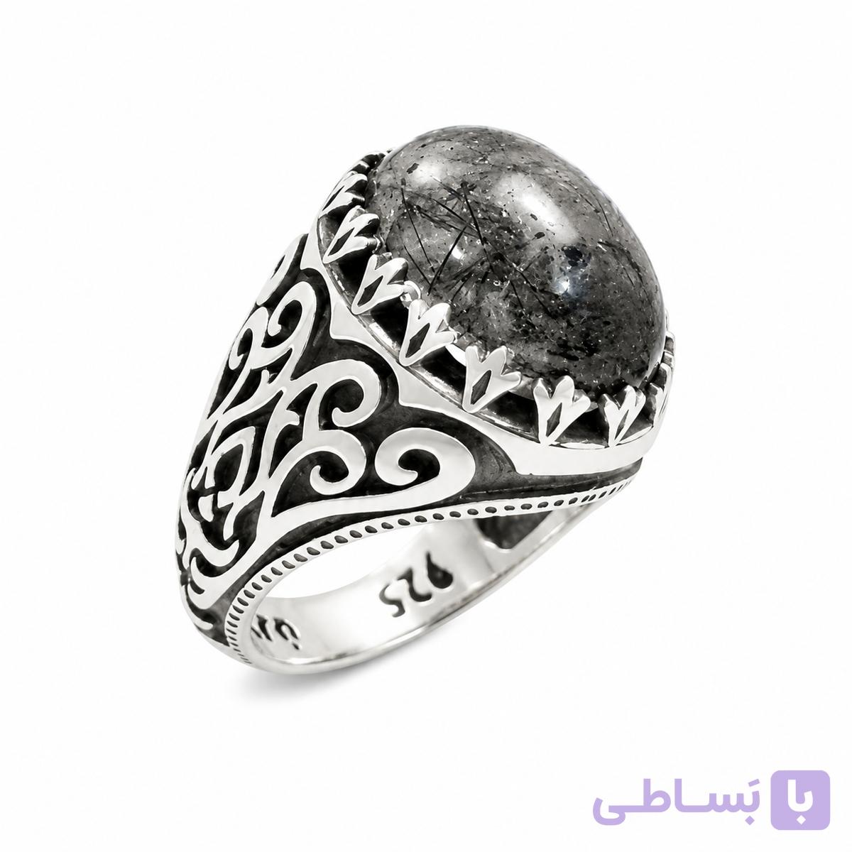انگشتر مردانه نقره 925 با نگین روتایل مویی