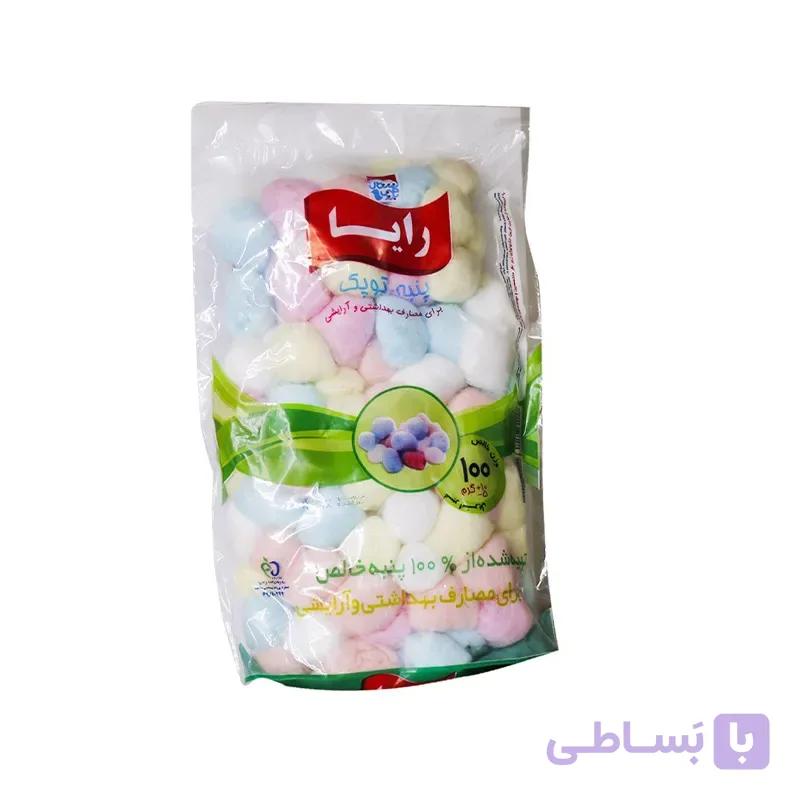 پنبه توپک رنگی (برای مصارف آرایشی و بهداشتی) صد در صد طبیعی و خالص پرسا 100 گرمی