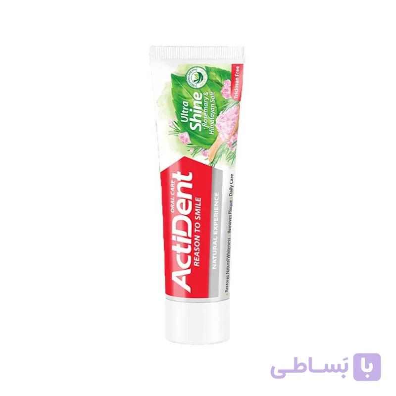 خمیر دندان الترا شاین اکتیدنت حاوی نمک هیمالیا و عصاره رزماری 100 گرمی