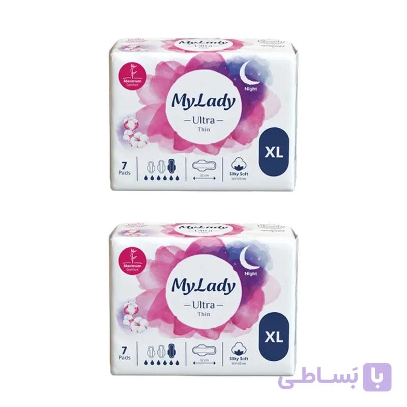 نوار بهداشتی نازک شب مای لیدی مدل Silky Soft سایز خیلی بزرگ دو بسته 7 عددی — تصویر 1
