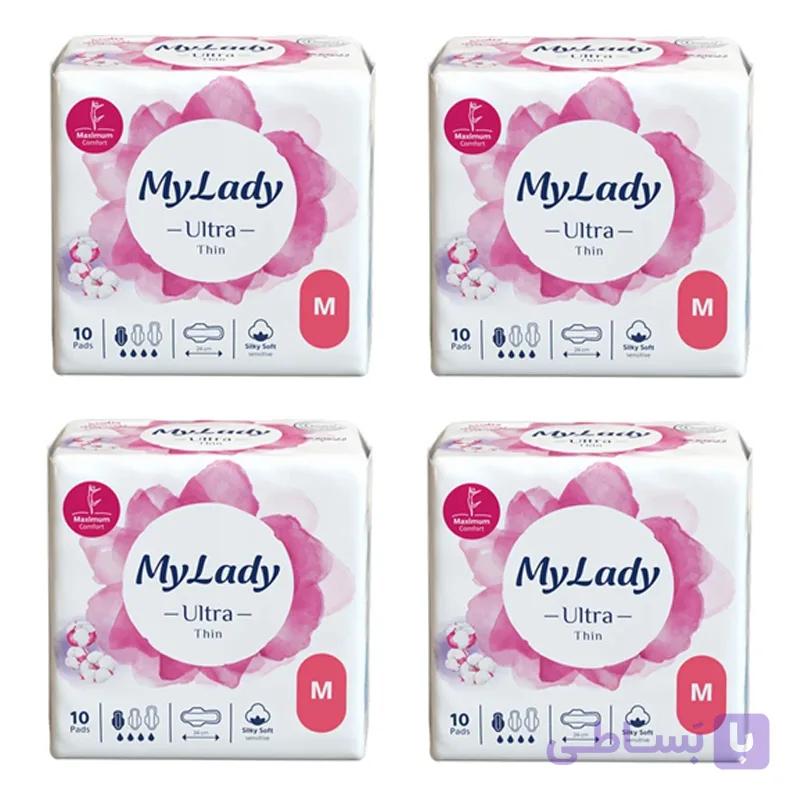 نوار بهداشتی نازک شب مای لیدی مدل Silky Soft سایز متوسط چهار بسته 10 عددی