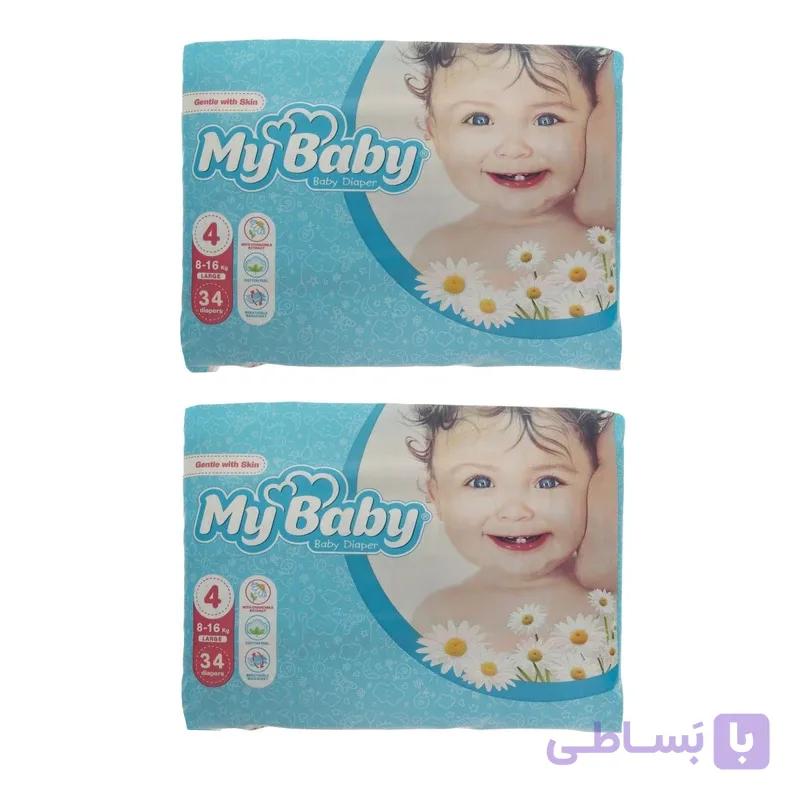 پوشک بچه مای بیبی مدل Max Care سایز 4 دو بسته 34 عددی — تصویر 1