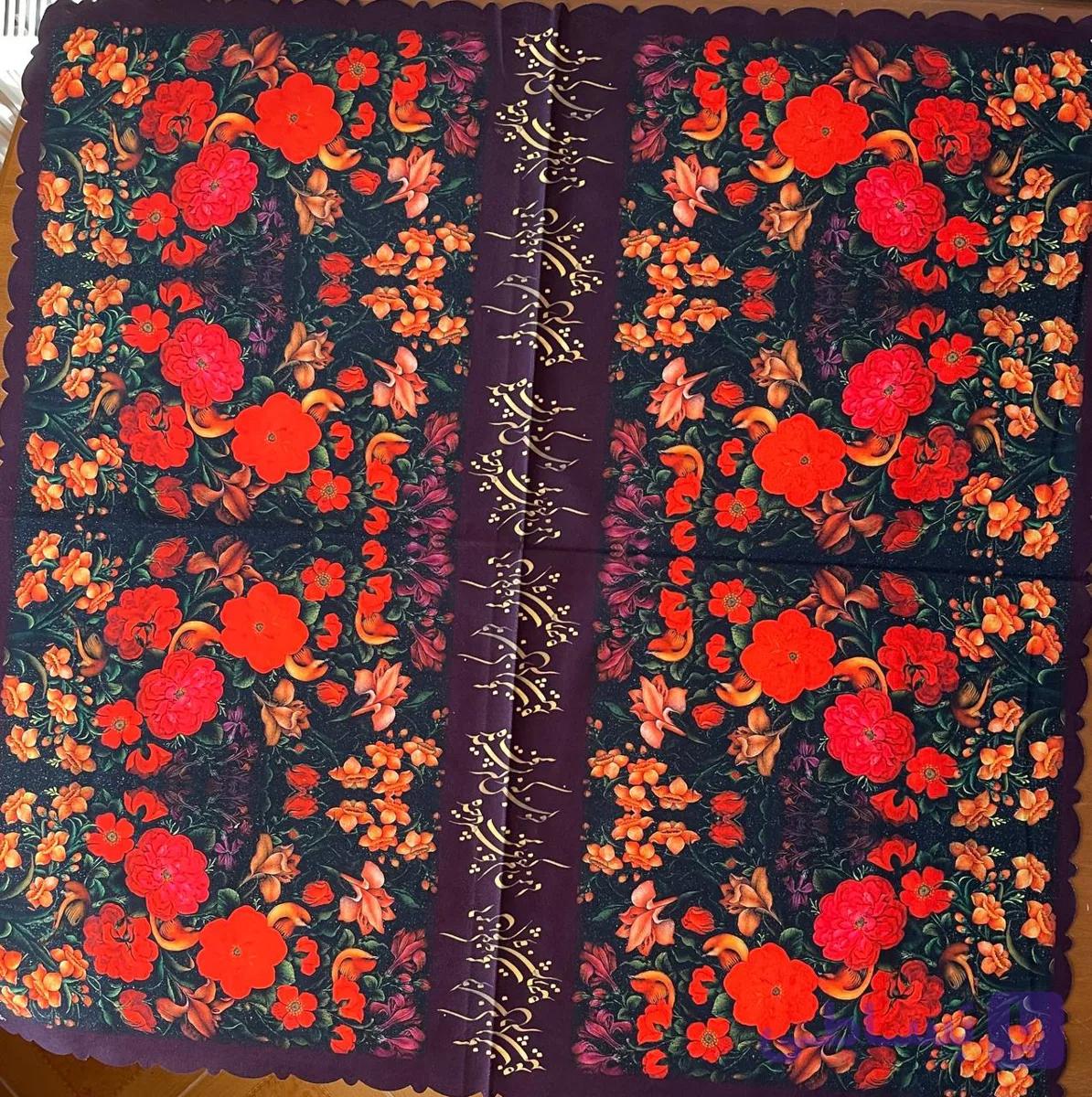 رومیزی مربع طرح گل و مرغ