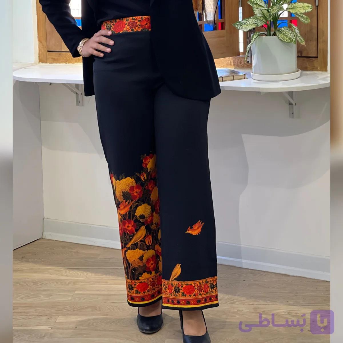 شلوار گل و مرغ قجری