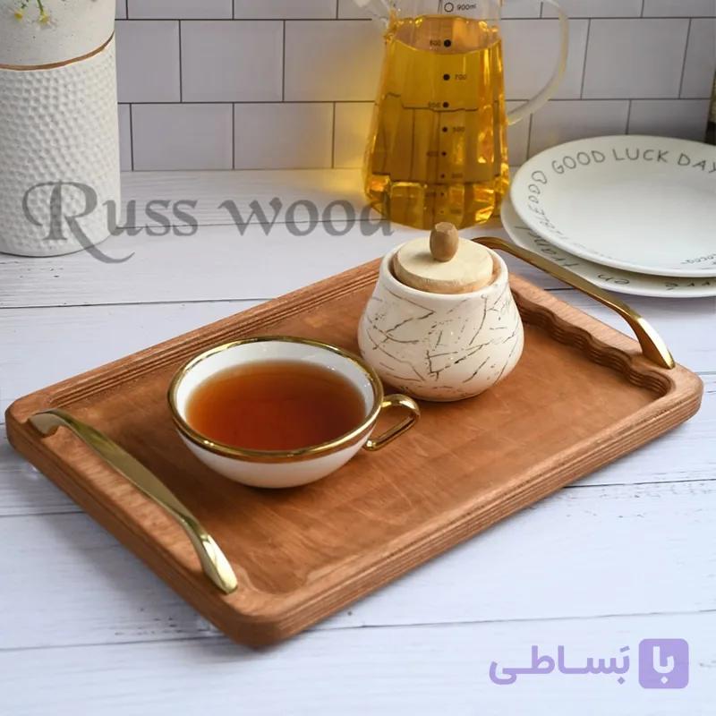 سینی چوبی دسته دار موج | قابل شستشو، روغن خورده و مناسب پذیرایی — تصویر 1