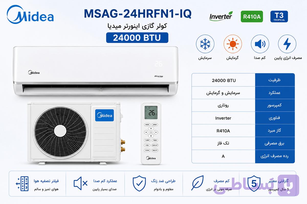 کولر گازی 24000 اینورتر میدیا مدل MSAG-24HRFN1-IQ