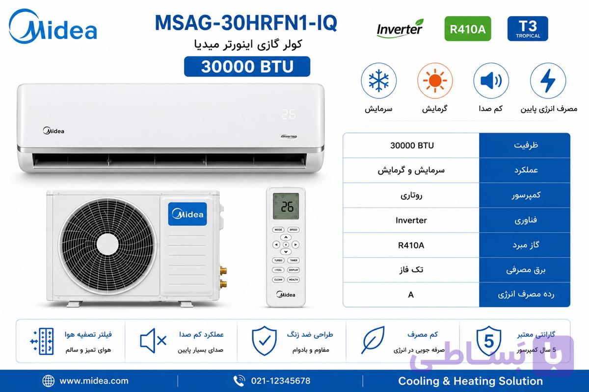 کولر گازی 30000 اینورتر میدیا مدل MSAG-30HRFN1-IQ