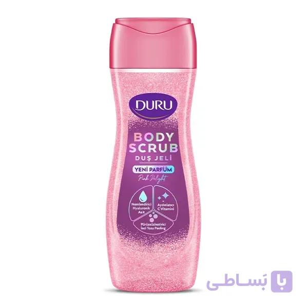 شامپو بدن اسکراب دار دورو صورتی مدل Pink Delight حجم 450 میل – حاوی هیالورونیک اسید و ویتامین C — تصویر 1