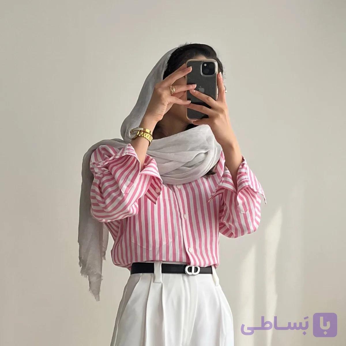 شومیز لینن راهراه پینک — تصویر 1