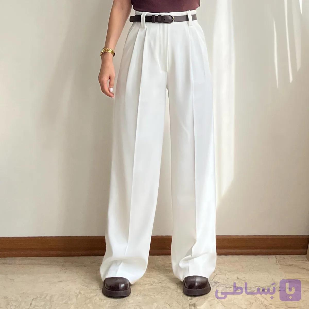 شلوار بگ کرپ لاولی سفید — تصویر 1