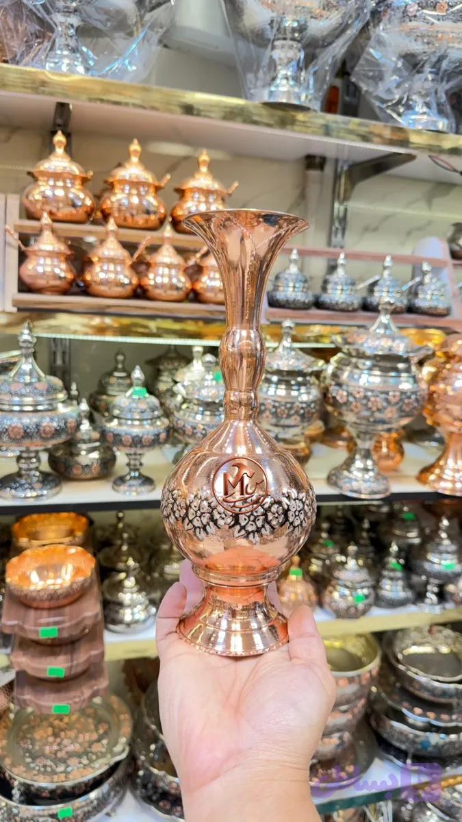 گلدان مسی نقره کوب
