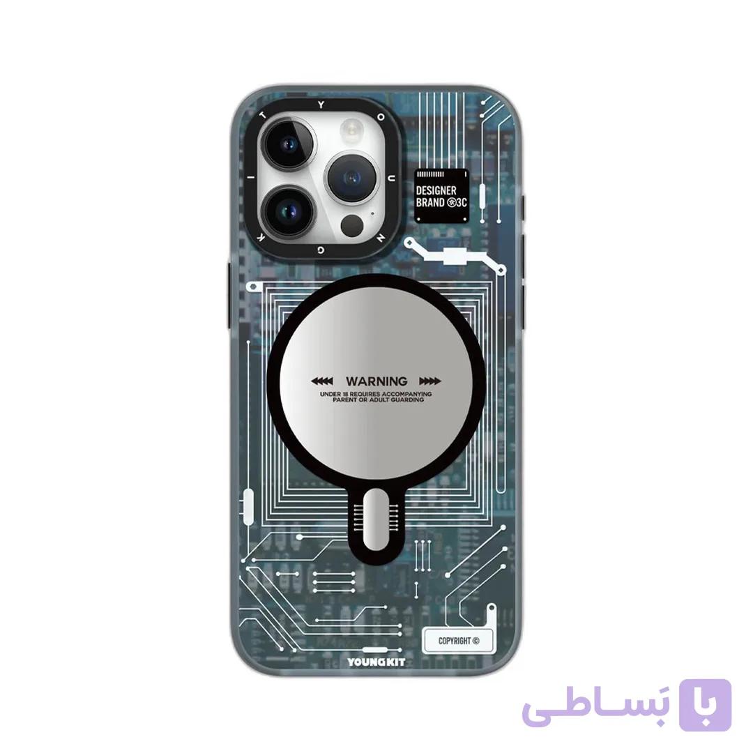 قاب محافظ مگ سیف آیفون ۱۶ پرو مکس یانگ کیت YoungKit مدل Futuristic Blue Circuit Board — تصویر 1