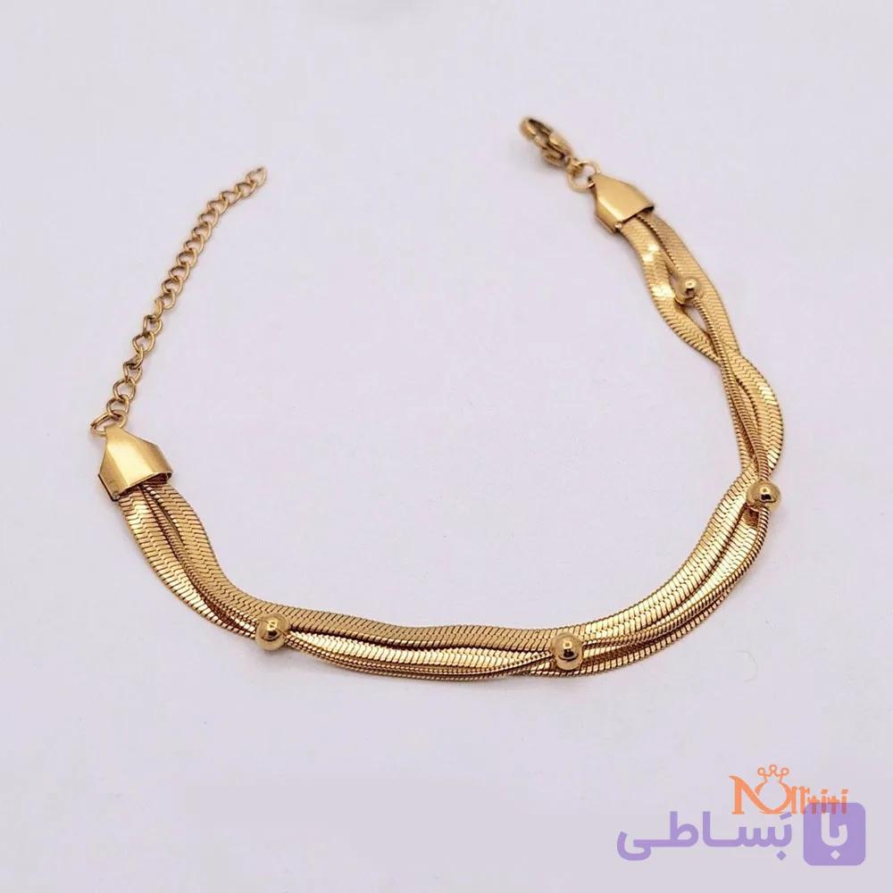دستبند ماری تخت 3 رج طلایی